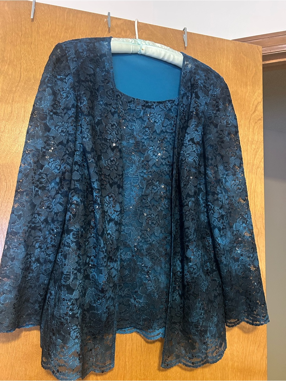 Women's Teal Lace Overlay Jacket and Shell